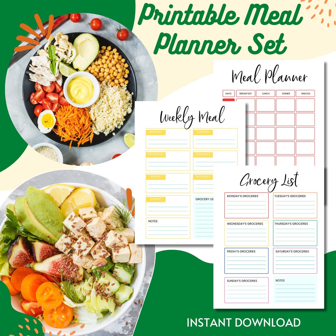 Weekly Meal Planner Printable: Family Menu, Grocery List (PDF Download ...