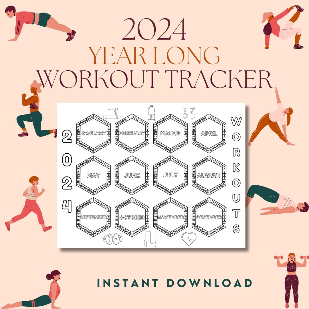 Year Workout Tracking Coloring Sheet, 2024 Workouts Tracker Coloring