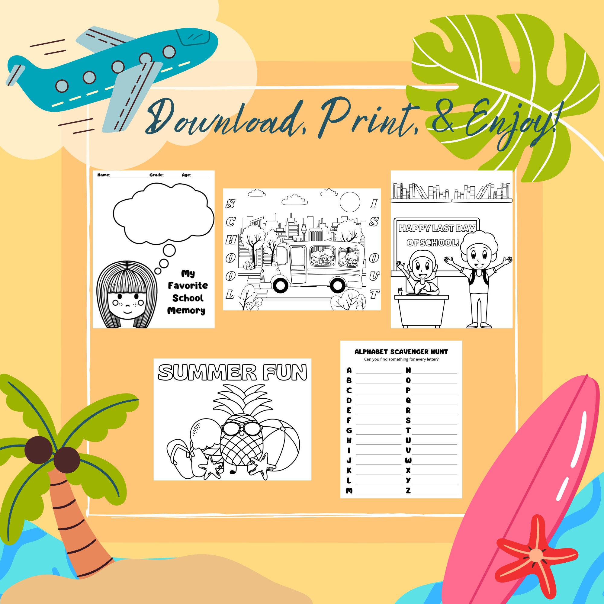 End of Year Coloring Activity Pages, Student School Activity, Peace Out