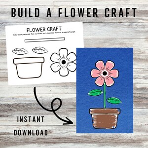 Artisanat imprimable Construisez une fleur,Activité préscolaire en salle,Fleurs du début du printemps,Construire une fleur,Compétences ciseaux,Téléchargement pour l'école à la maison,Coloriage