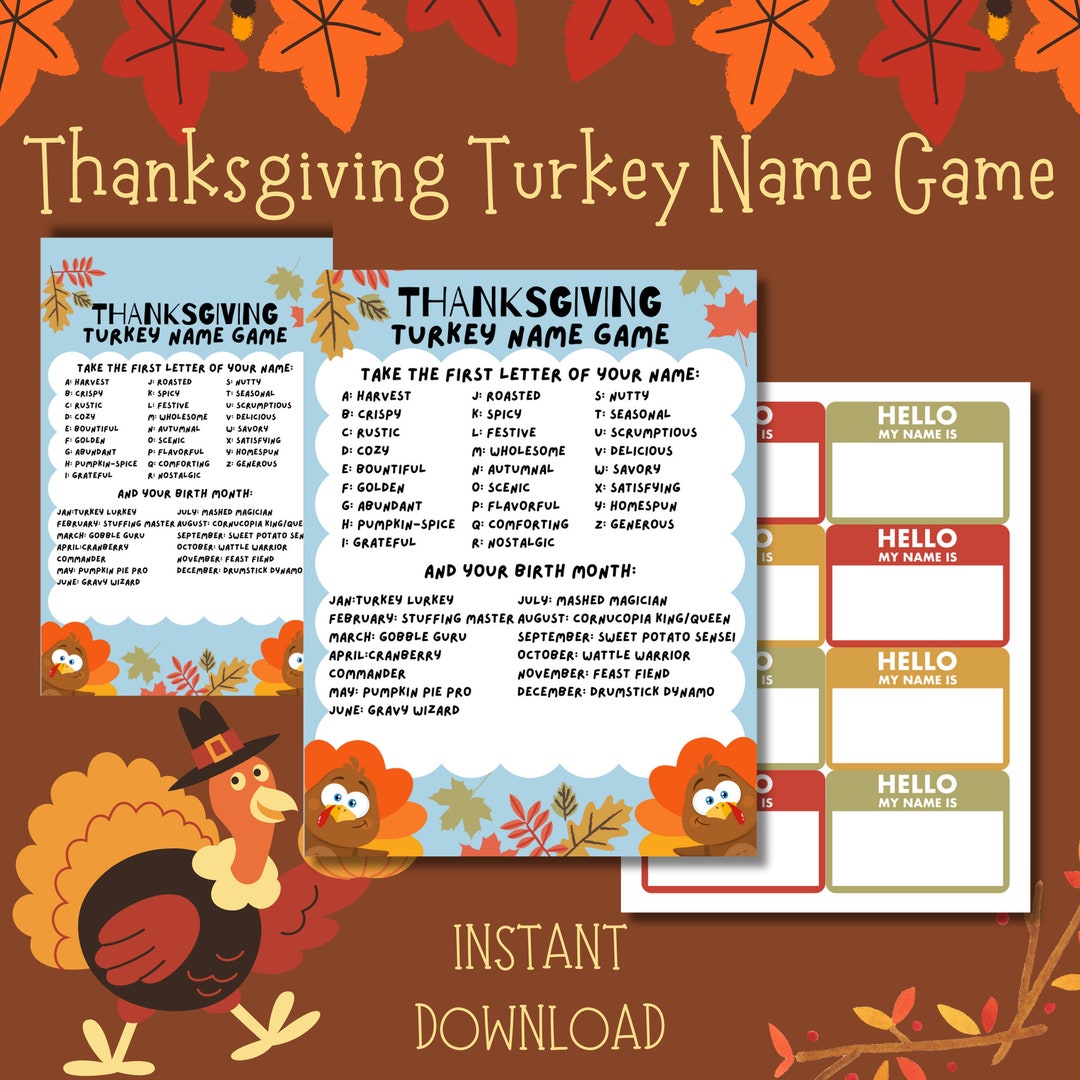 Thanksgiving Name Tag Game,turkey Name Game,classroom Thanksgiving