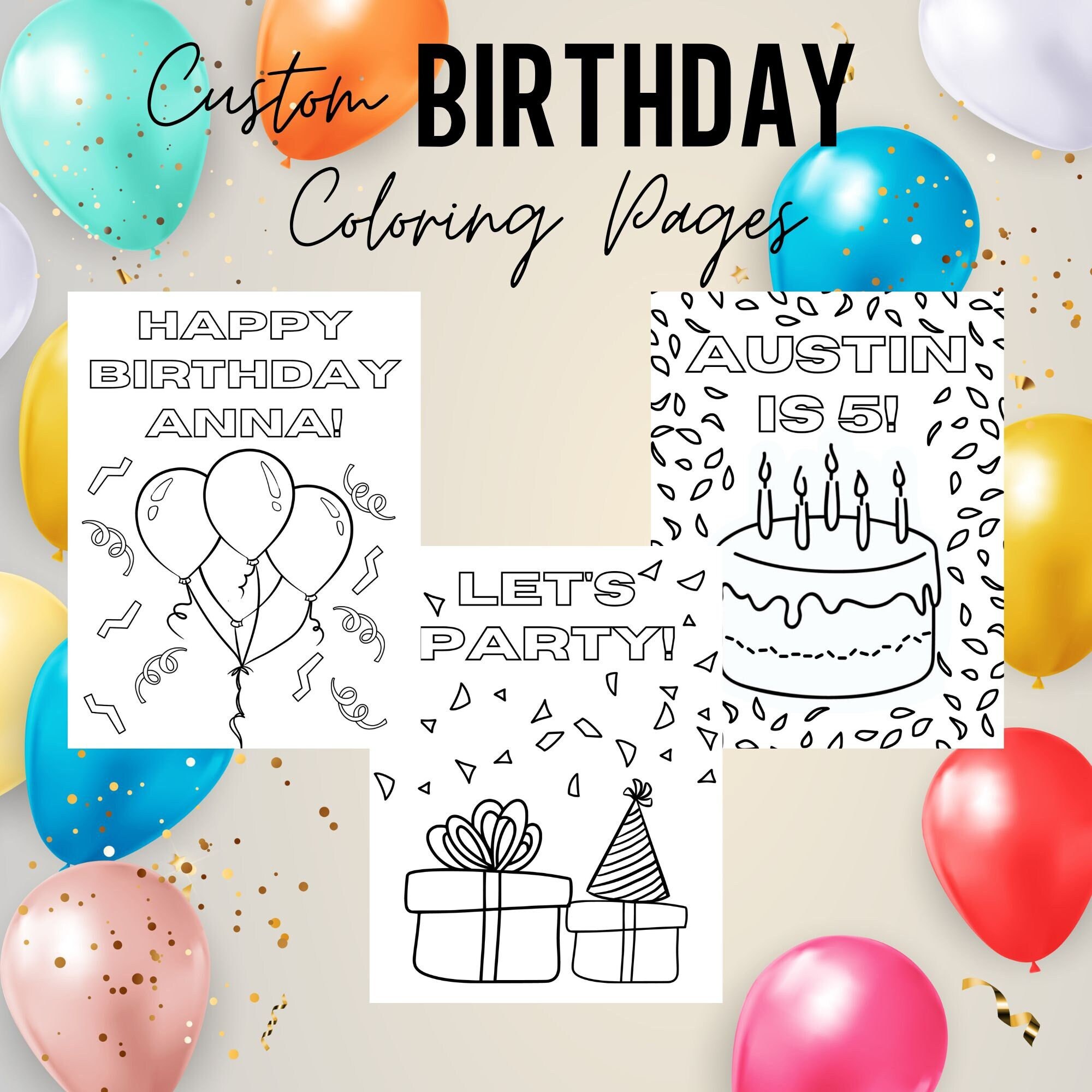 Personalized Birthday Coloring Pages for Kids, Birthday Party Coloring Sheets, Personalized ...