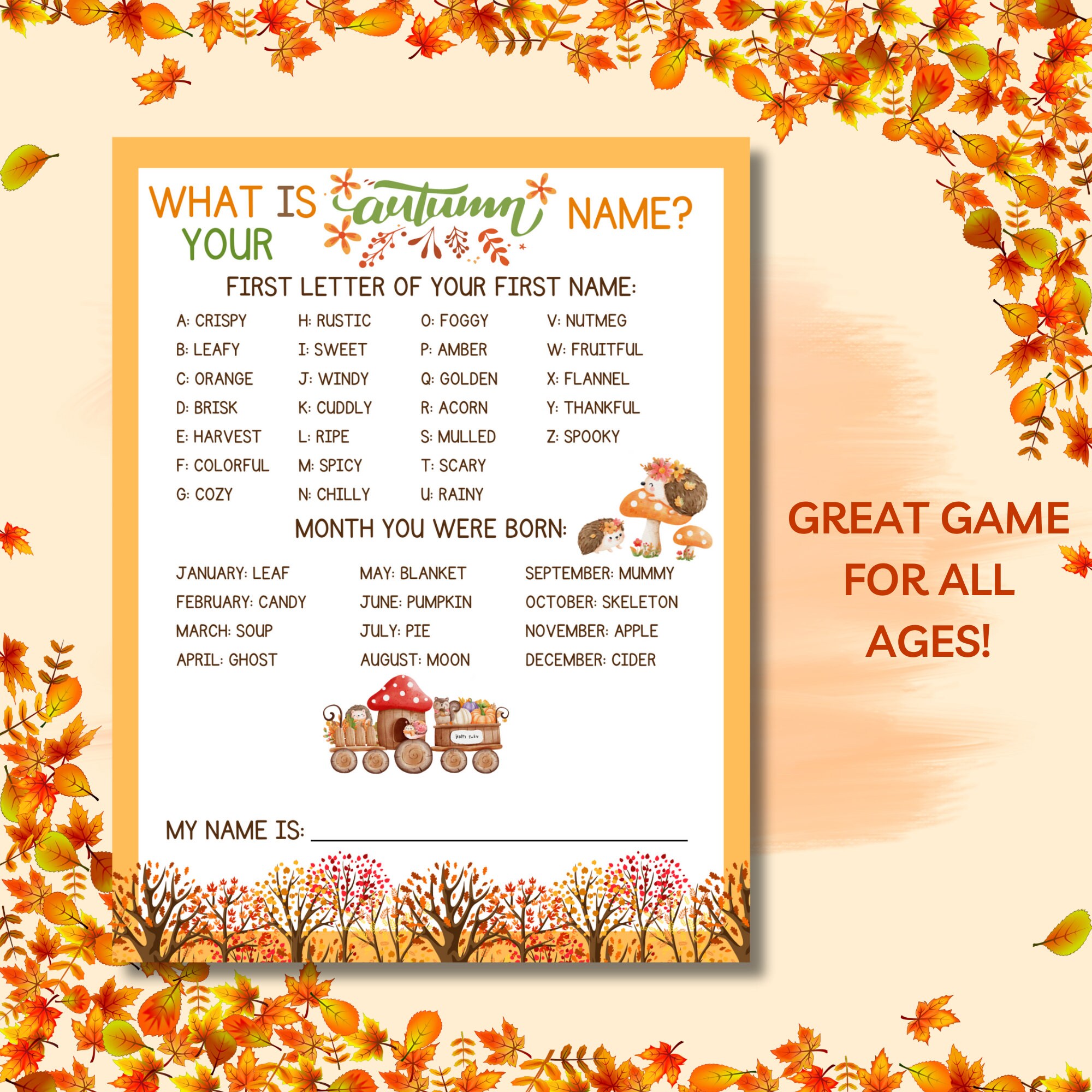Autumn Name Generator What s Your Name Sign fall Name Game slumber 