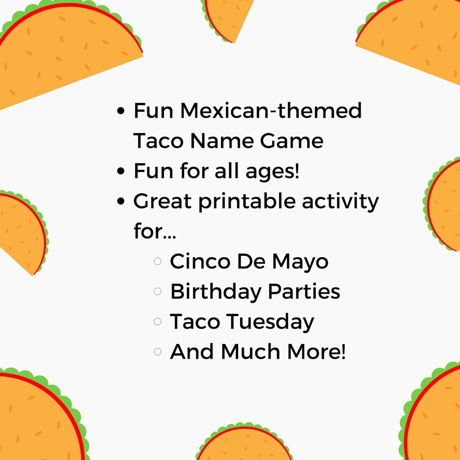 Taco Name Game, Whats Your Name, Fun Cinco De Mayo Games, Fun Name Game