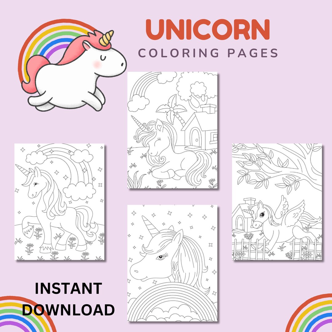 Unicorn Coloring Pages: Kids Education Printables (PDF Download) - Etsy