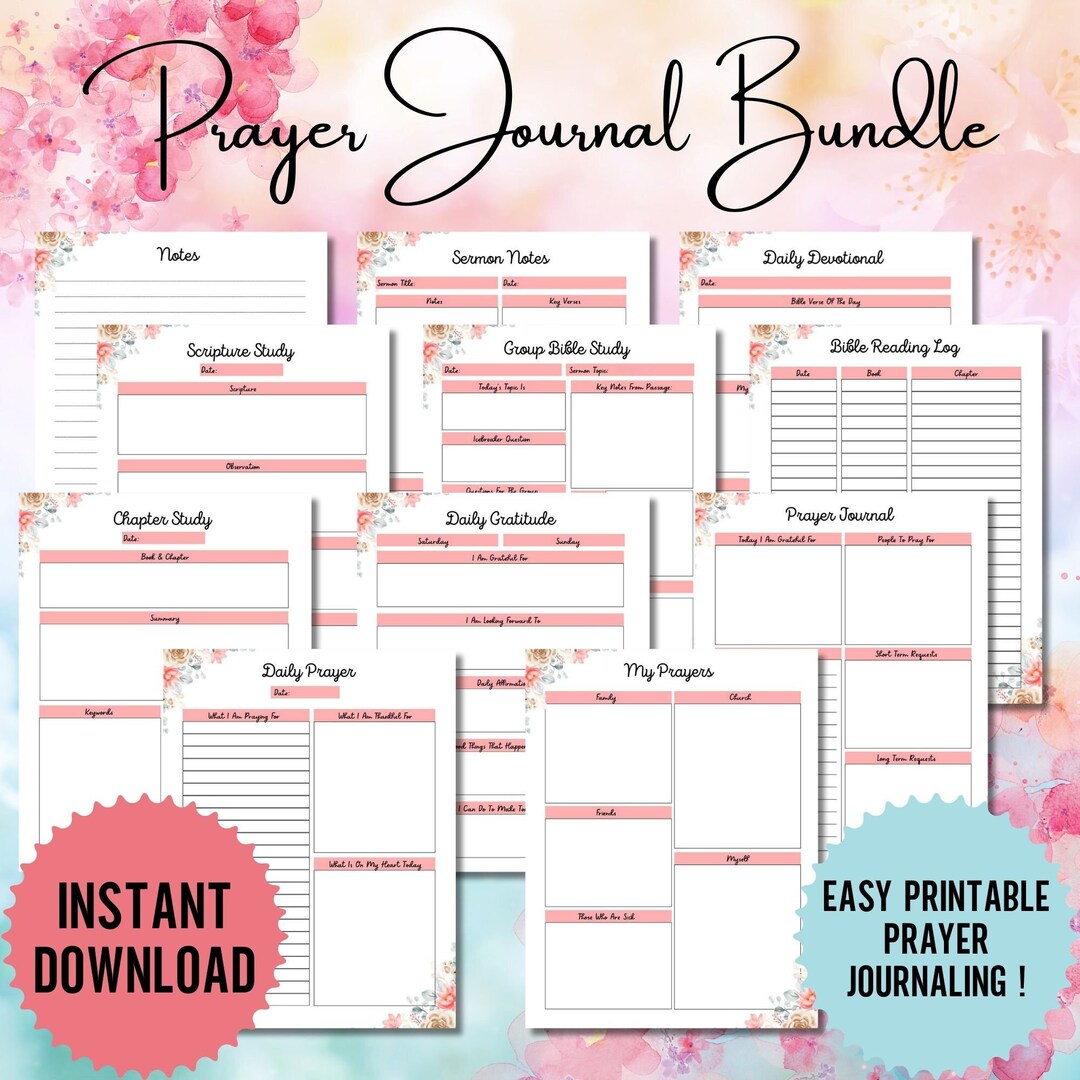 Prayer Journal Printable Bundle: Daily Devotional, Gratitude, Sermon ...
