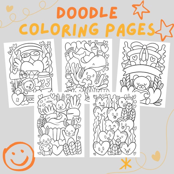 Large Coloring Sheets Bundle Cute Food Doodle Patterns Kids