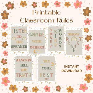 Boho Class Rules Posters,Objectives For Classroom,Show Respect,Be Respectful,Sharing Is Caring,Classroom Rules,Never Give Up,Classroom Signs