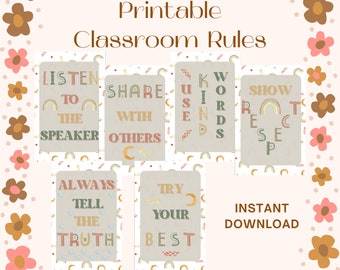Boho Classroom Rules Posters: Printable Classroom Decor (Digital Download)