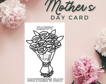 Printable Mother's Day Card: Flower Bouquet Coloring Page (PDF)
