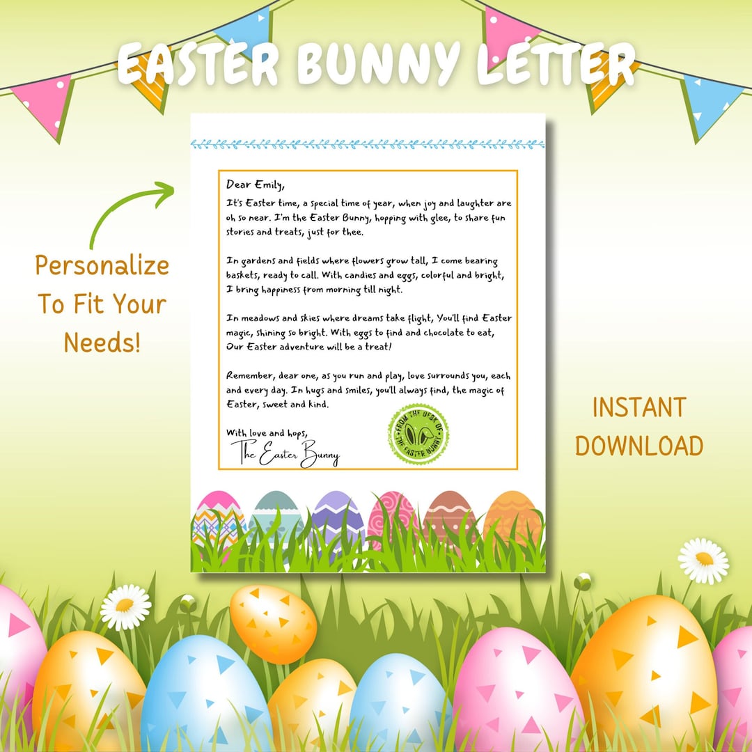 Easter Letterhead, Editable Easter Bunny Letter, Happy Easter Note ...