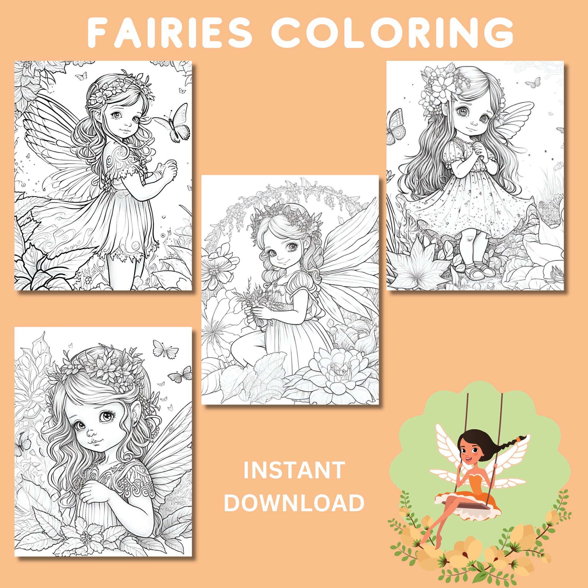 Magical Fairy Coloring Pages Adorable Coloring Books Fairy - Etsy