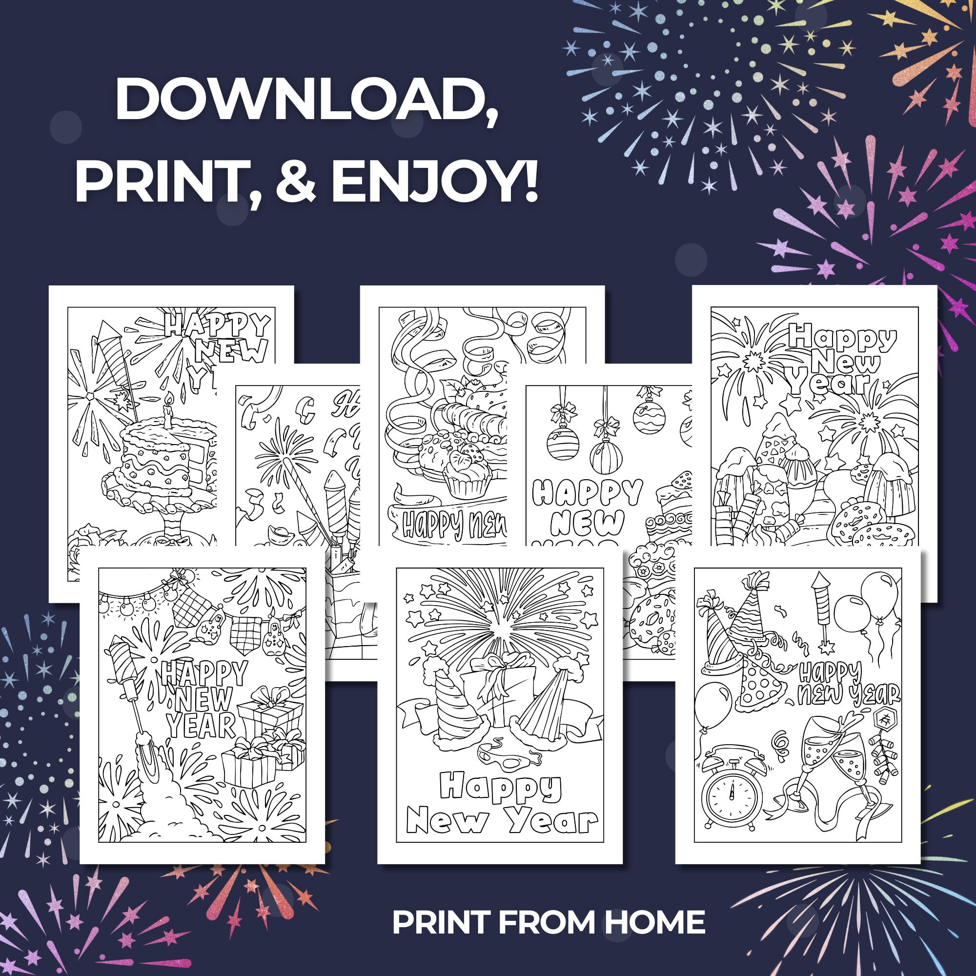 New Years Eve Coloring Sheets,new Years Coloring Printable,countdown New Years,new Year Coloring ...