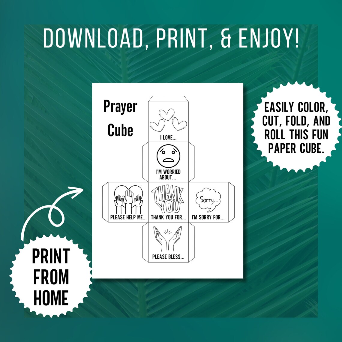Prayer Cube for Kids Printable Sunday School Activity and Craft Teach ...