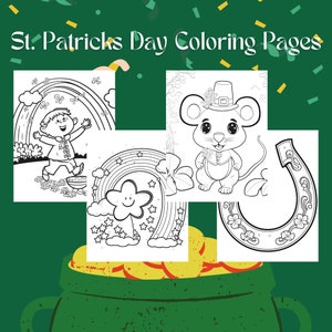 Saint Paddy’s Kids Activity,St Patrick’s Party Printable,St Patricks Day Coloring Page Set,St Pattys Coloring Pages,Shamrock Crafts For Kids