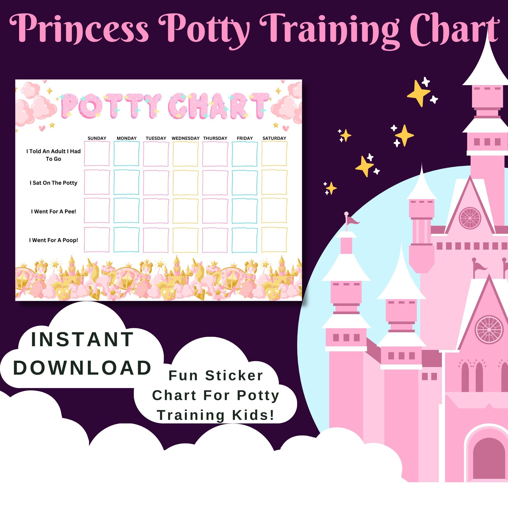 Princess Potty Chartprincess Sticker Chartgirl Potty
