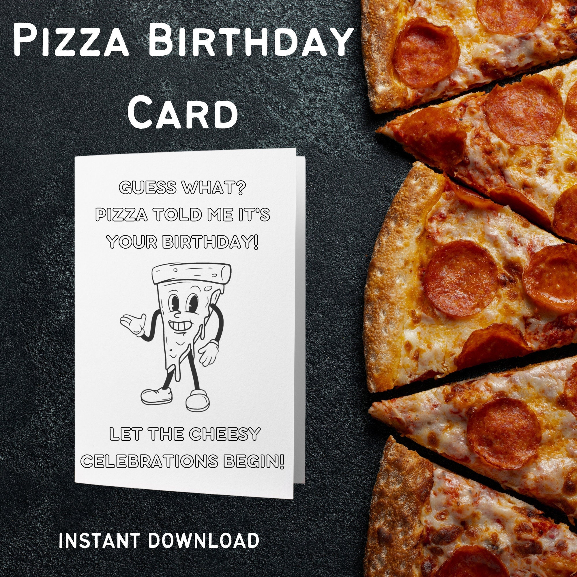 Pizza Birthday Card, Color Your Own Card,coloring Birthday Card,diy ...