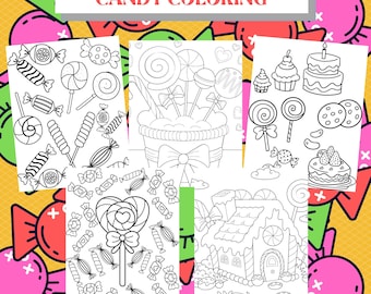 Disegni da colorare di caramelle, dolci e dolcetti, attività per bambini (PDF stampabile)
