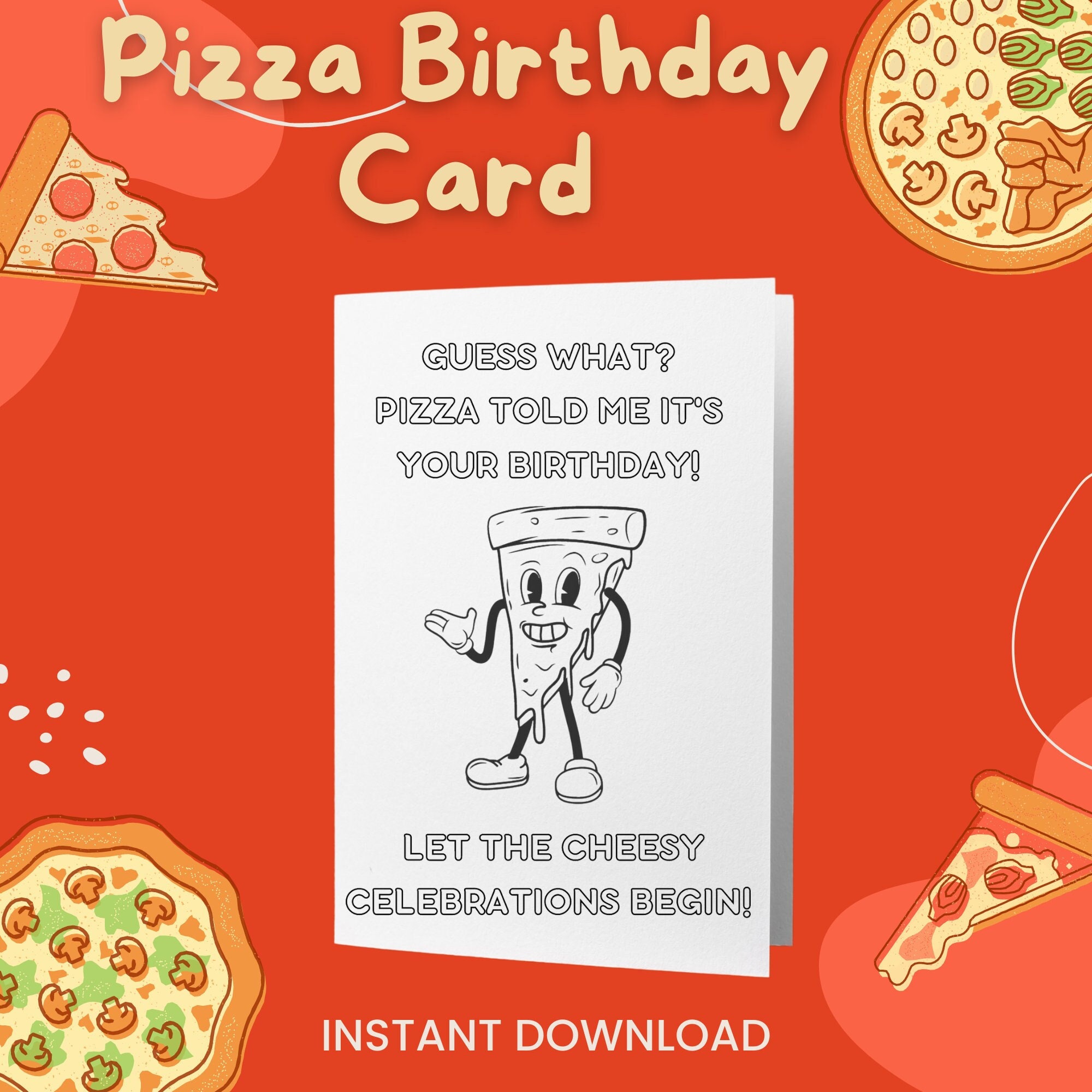 Pizza Birthday Card, Color Your Own Card,coloring Birthday Card,diy ...