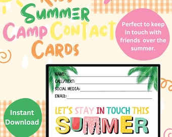 Afdrukbare zomercontactkaarten voor kinderen: Playdate-telefoonkaart (digitale download)