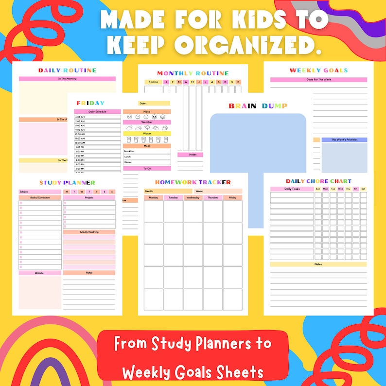 Organizational Skills, ADHD Printable Planner for Kids,adhd Planner ...