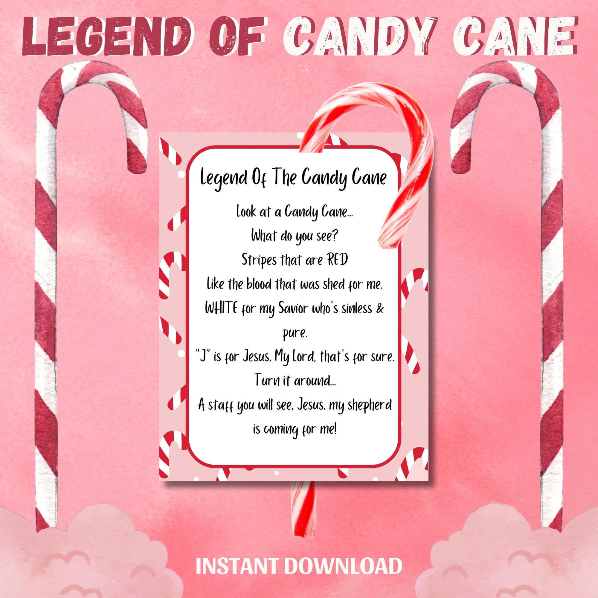Candy Cane Poem, Legend of the Candy Cane, Christian Treat Tag, Candy