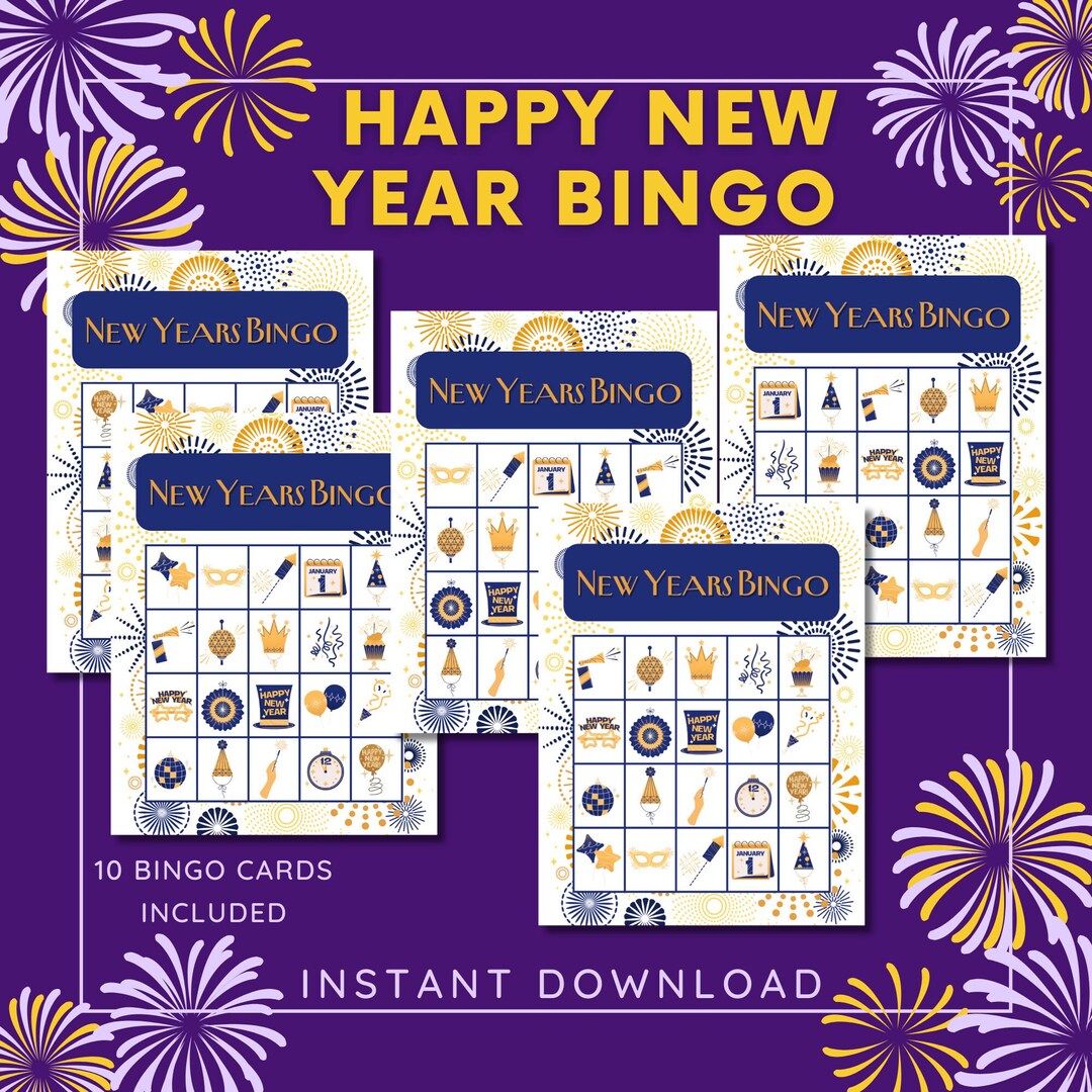 Bingo Cards Happy New Year,printable New Year Eve Bingo,new Years Bingo ...