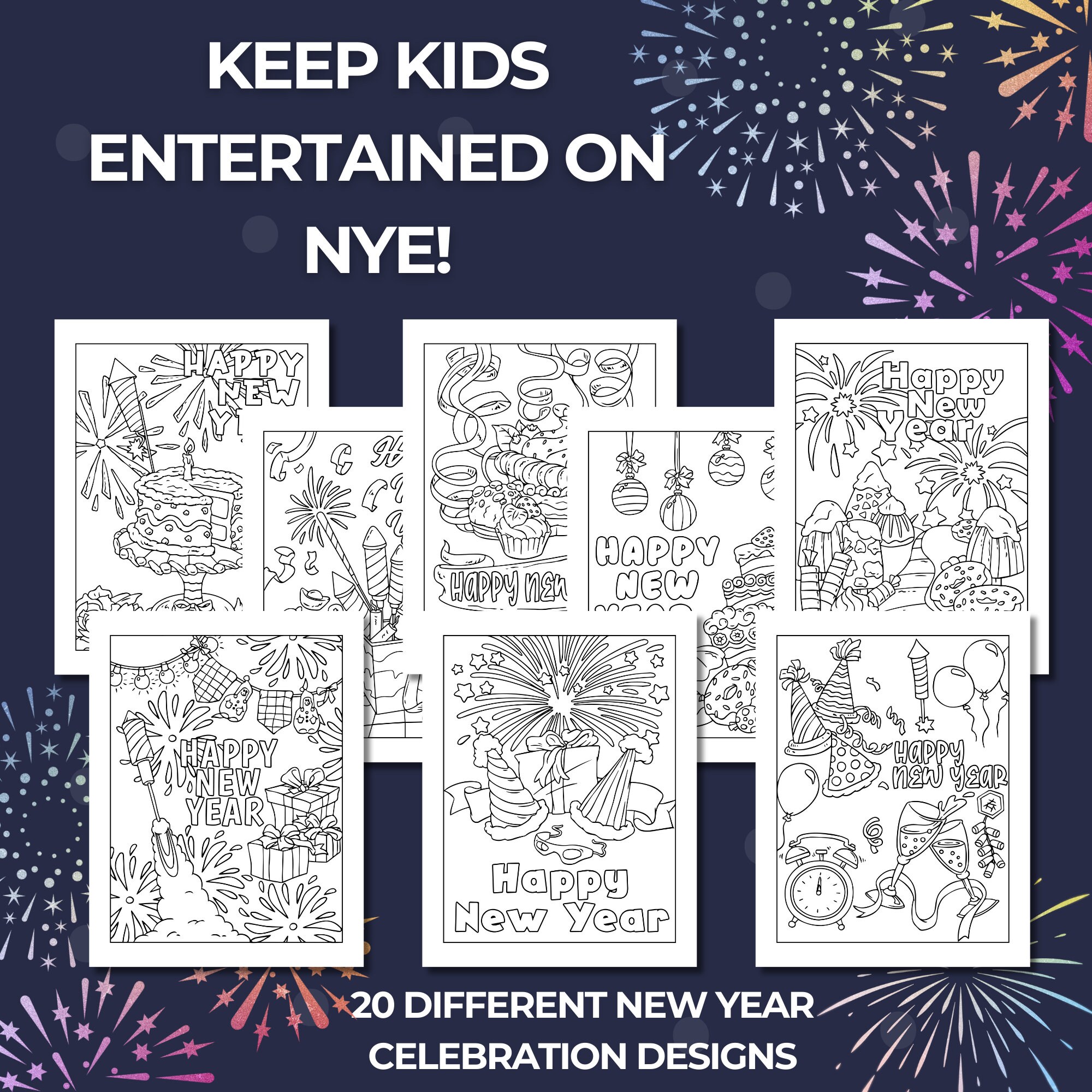 New Years Eve Coloring Sheets,new Years Coloring Printable,countdown ...