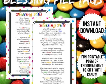 Blessing Pills Tag, Tasty Treats, Blessings Tag, Christian Poem,Words Of Encouragement, Christian Tag,Candy Favor Tag,Printable Tag,Tag Gift