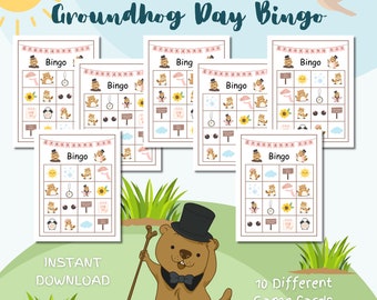 Jogo de Bingo do Dia da Marmota para Crianças: Atividade para Festas em Sala de Aula (Download Digital)