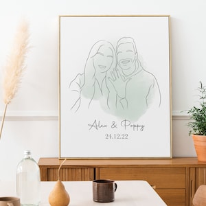 Eén lijntekening, aangepast paarportret, aangepast familiecadeau, gepersonaliseerd huwelijksverjaardagscadeau, aangepaste lijn van foto