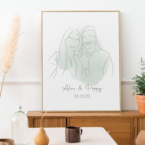 One Line Drawing , Custom Couple Portrait, Custom Family Gift, Personalized Wedding Anniversary Gift, Custom Line From Photo image 1