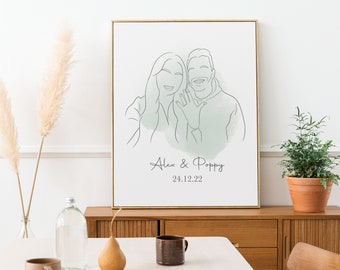 Dessin d’une ligne, portrait de couple personnalisé, cadeau de famille personnalisé, cadeau d’anniversaire de mariage personnalisé, ligne personnalisée à partir d’une photo