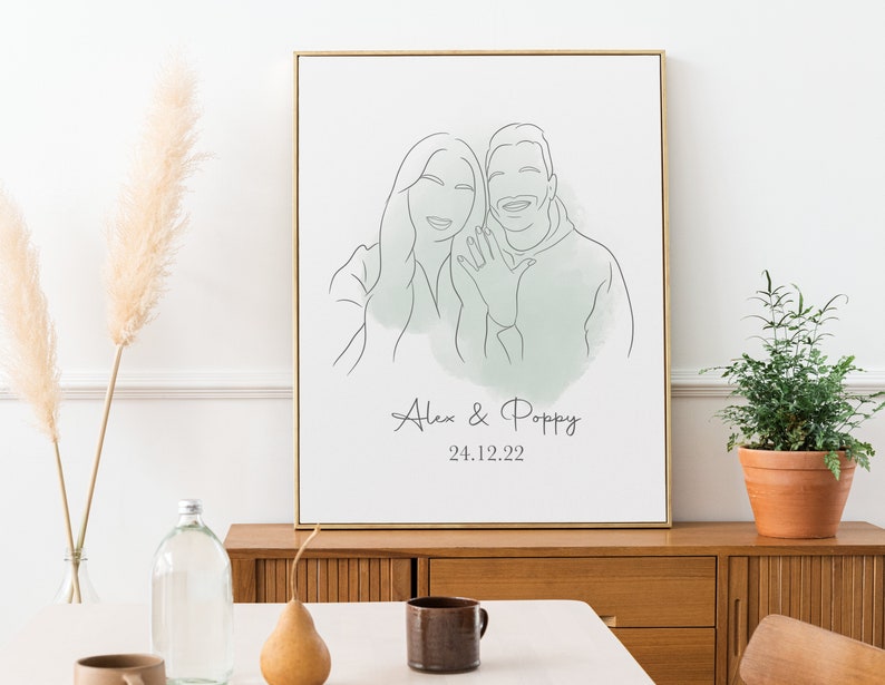 One Line Drawing , Custom Couple Portrait, Custom Family Gift, Personalized Wedding Anniversary Gift, Custom Line From Photo image 1