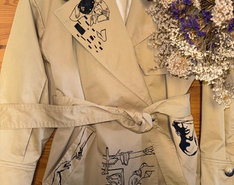 Hand-Painted Klimt Inspired Trench Coat: Sustainable Art-to-Wear