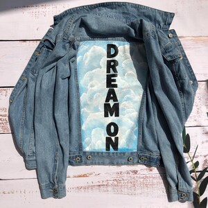 Hand-Painted Denim Jacket, Unique Eco-Friendly Fashion Custom Painted Jacket, Personalized Handcrafted Jacket Gift for Her Sister Girlfriend image 8