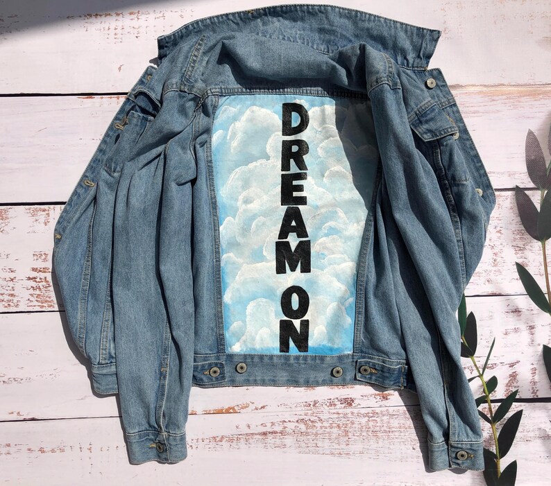 Hand-Painted Denim Jacket, Unique Eco-Friendly Fashion Custom Painted Jacket, Personalized Handcrafted Jacket Gift for Her Sister Girlfriend image 8