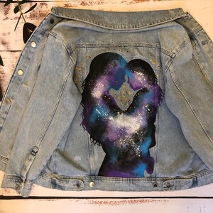 Hand-Painted Denim Jacket, Unique Eco-Friendly Fashion Custom Painted Jacket, Personalized Handcrafted Jacket Gift for Her Sister Girlfriend image 9