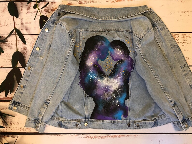 Hand-Painted Denim Jacket, Unique Eco-Friendly Fashion Custom Painted Jacket, Personalized Handcrafted Jacket Gift for Her Sister Girlfriend image 9