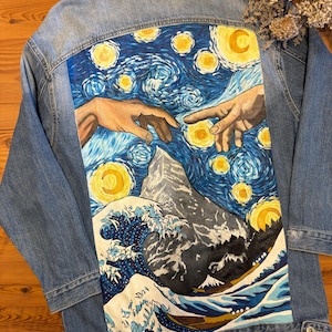Hand-Painted Denim Jacket, Unique Eco-Friendly Fashion Custom Painted Jacket, Personalized Handcrafted Jacket Gift for Her Sister Girlfriend