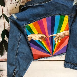 Hand-Painted Denim Jacket, Unique Eco-Friendly Fashion Custom Painted Jacket, Personalized Handcrafted Jacket Gift for Her Sister Girlfriend image 7