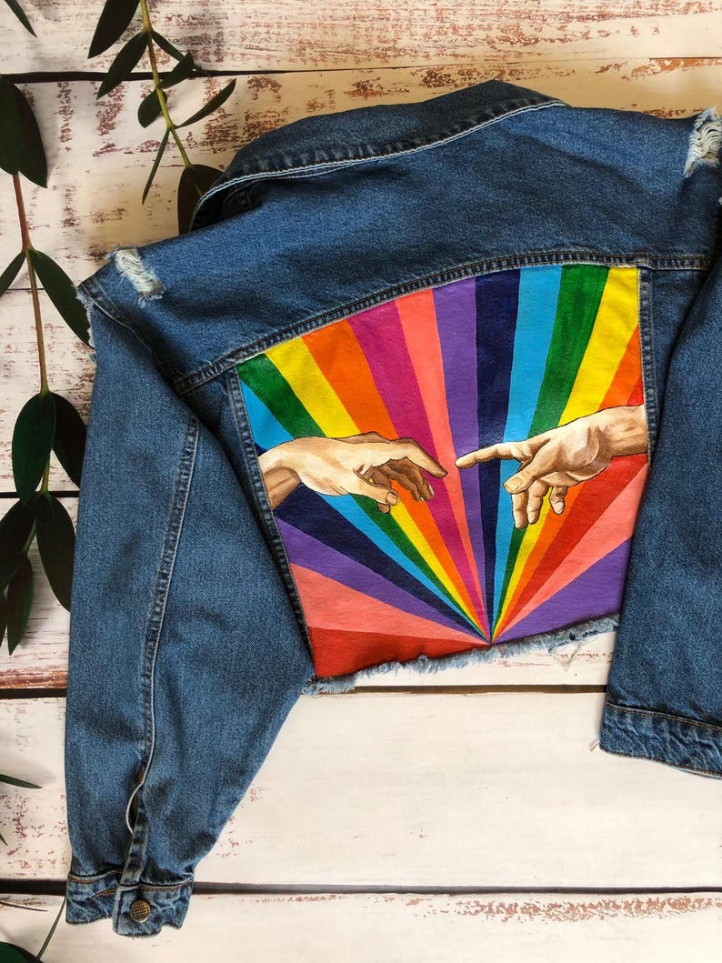 Hand-Painted Denim Jacket, Unique Eco-Friendly Fashion Custom Painted Jacket, Personalized Handcrafted Jacket Gift for Her Sister Girlfriend image 7