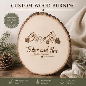 Custom Wood Burning Art on Live Edge Wood | Personalized Pyrography | Logos, Portraits & Custom Designs | Handmade Statement Decor