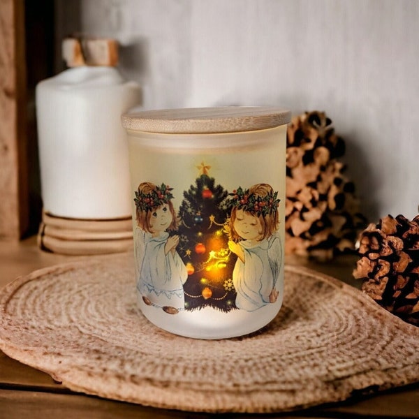 Angels Candle Holder With A Battery Operated Flickering Tea Light, Christmas Decor, Angels Jar, Candle Holder, Glass Candle Holder