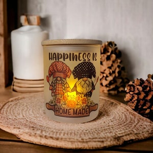 Gnome Candle Holder Happiness Is Homemade With A Battery Operated Flickering Tea Light , Gnome Jar, Glass Candle Holder, Gnome Lover Gifts