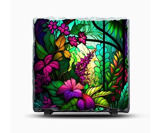 Pizarra con flores tropicales vibrantes: decoración única para el hogar o idea de regalo, pizarra con fotos hecha a mano, regalo para amantes de las flores, decoración con flores vibrantes