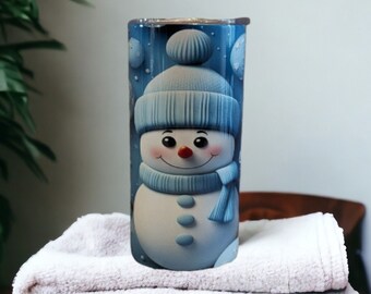 Cute Kids Snowman Tumbler With A Snowman Wearing His Winter Hat and Scarf, Great Stocking Stuffer, Includes Lid And Straw