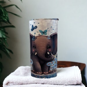 Kids Elephant Tumbler Can Be Personalized, Kids Elephant Cup With Name, 15oz Tumbler With Reusable Plastic Straw