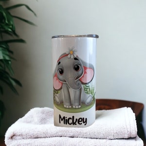 Cute Elephant Tumbler With A Reusable Straw,  Personalized Tumbler, Kids Cup With Name, Elephant Tumbler, Kids Cup, Elephant Gift