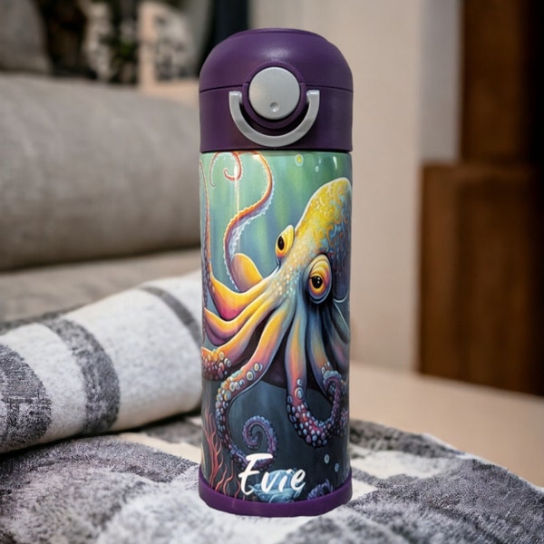 Kids Octopus Water Bottle Can Be Personalized, Great For School Home Or On The Go, Kids Octopus Tumbler, Octopus Cup, Personalized Kids Cup